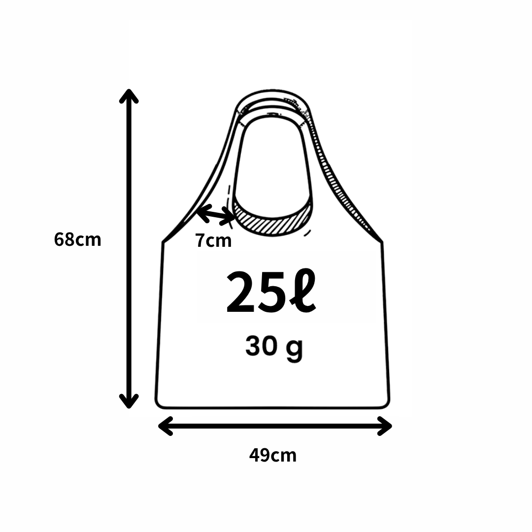 XL 25L のサイズ：広げると68×49cm、重さ30g