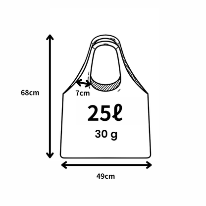 XL 25L のサイズ：広げると68×49cm、重さ30g